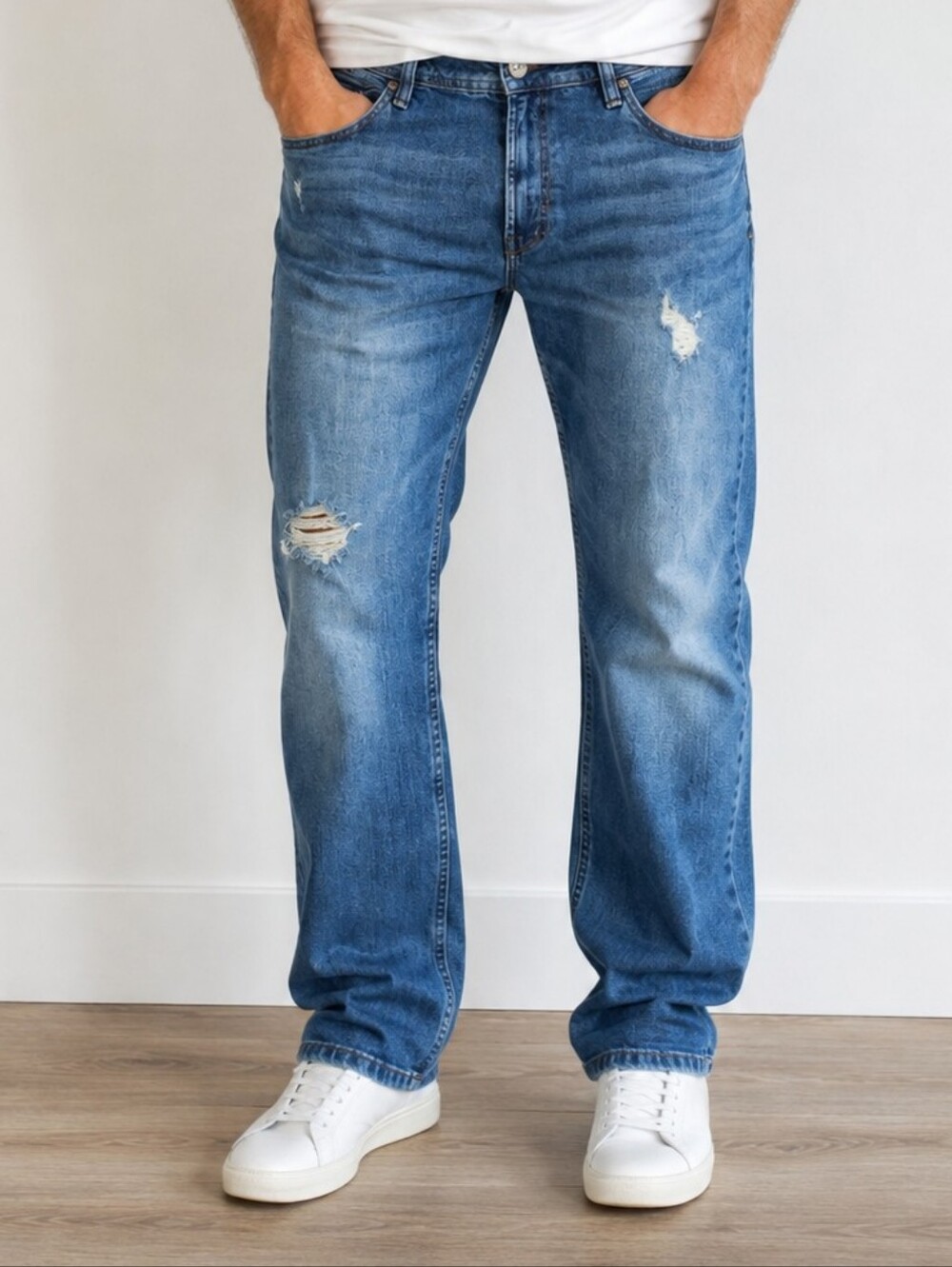 Free Planet Men's Sustainable Denim Jeans 38x32 Blue Straight Leg Distressed